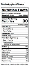 Beets, Apples and Cloves Nutrition Label