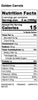Golden Carrots Nutrition Label