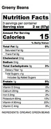 Greeny Beans Nutrition Label