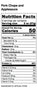 Chewies Apple Pork Chops Nutrition Label